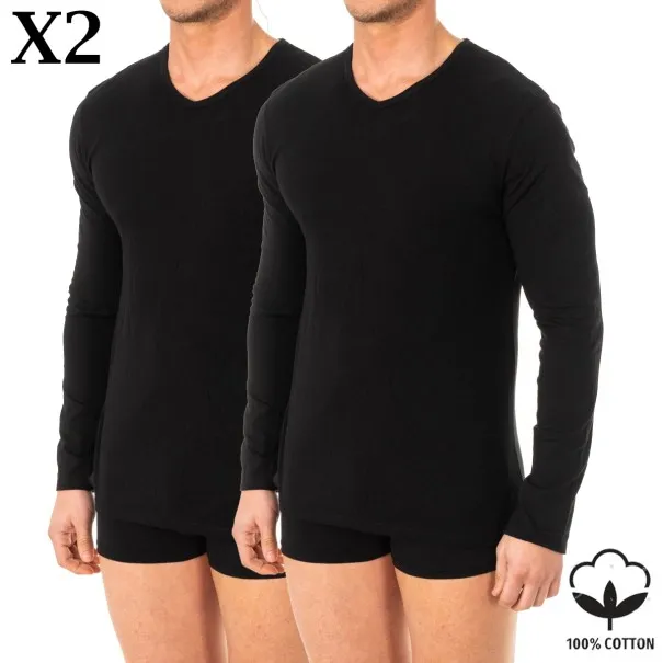 Pack 2 Pulls Manche Longue Coton Noir Col V - B2FWEAR Pack 2 Pulls Manche Longue Coton Noir Col V - B2FWEAR