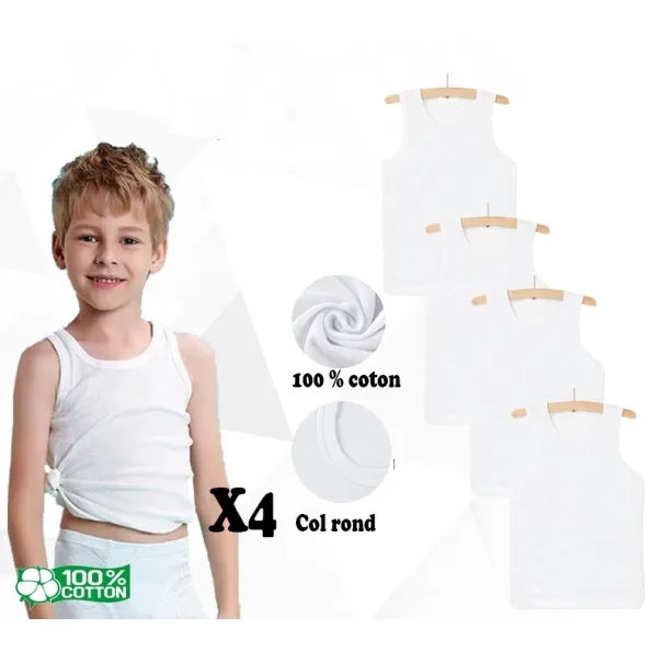 Lot 4 Débardeurs Pour garçons Blanc Coton - B2FWEAR
