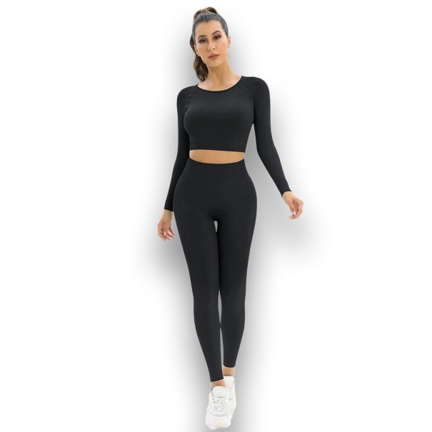 Tenue De Sport Femme T-shirt De Sport Court & Legging en Noir - B2FWEAR