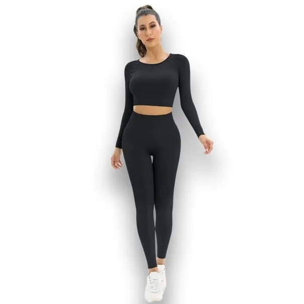 Tenue De Sport Femme T-shirt De Sport Court & Legging en Noir - B2FWEAR