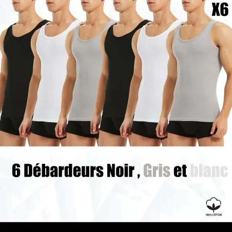 Lot 6 Débardeurs Pour Homme en Noir Gris et Blanc - B2FWEAR