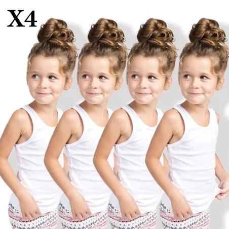Pack de 4 Maillots de corps Pour Filles - Blanc - Coton - B2FWEAR