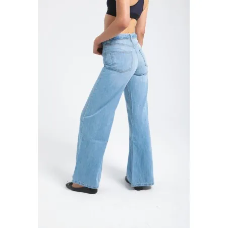 Pantalon large en denim avec ceinture à la taille - Billiorich