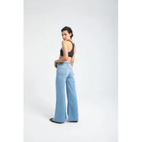 Pantalon large en denim avec ceinture à la taille - Billiorich