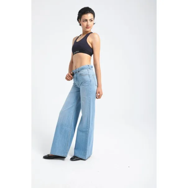 Pantalon large en denim avec ceinture à la taille - Billiorich