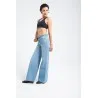 Pantalon large en denim avec ceinture à la taille - Billiorich