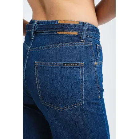 Pantalon large en denim avec ceinture à la taille - Billiorich