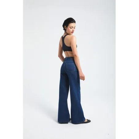Pantalon large en denim avec ceinture à la taille - Billiorich