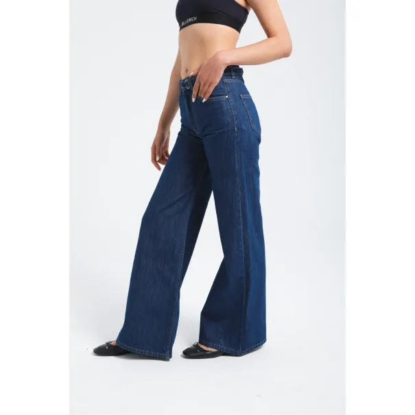 Pantalon large en denim avec ceinture à la taille - Billiorich