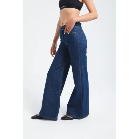 Pantalon large en denim avec ceinture à la taille - Billiorich