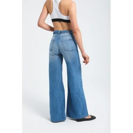 Pantalon large en denim avec ceinture à la taille - Billiorich