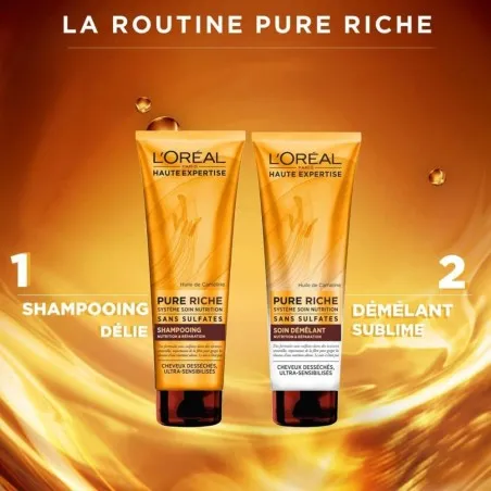 Après Shampoing L'Oréal  PURE RICHE SOIN DÉMÊLANT À L’HUILE DE CAMÉLINE-250 ML - L'OREAL