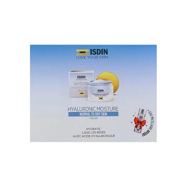 ISDIN COFFRET CREME HYDRATANTE A L'ACIDE HYALURONIQUE PEAUX NORMALES A SECHES 50G+EAU MICELLAIRE 30ML (OFFERT) - isdin