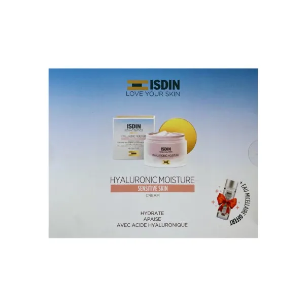 ISDIN COFFRET CREME HYDRATANTE A L'ACIDE HYALURONIQUE PEAUX SENSIBLES 50G+EAU MICELLAIRE 30ML (OFFERT) - isdin