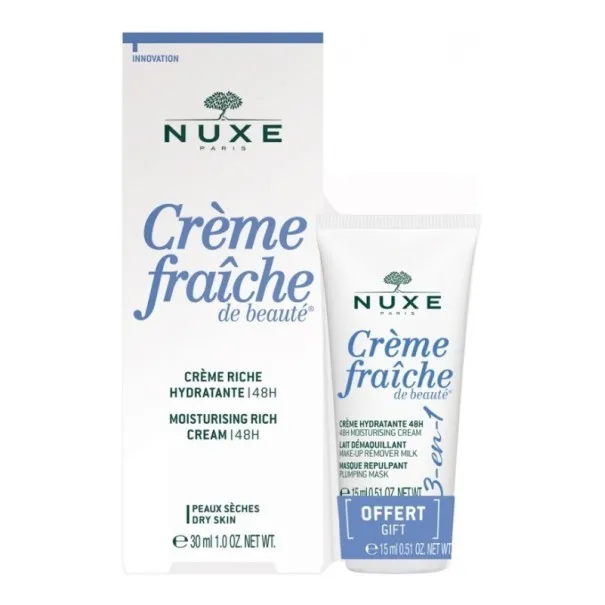 NUXE CRÈME FRAÎCHE DE BEAUTÉ CRÈME RICHE HYDRATANTE 48H 30ML + 3EN1 15 ML OFFERTE - NUXE
