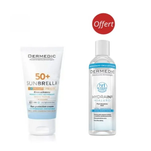 DERMEDIC 50+ECRAN PEAUX GRASSE SUNBRELLA 50ML+EAU MICELAIRE 200ML GRATUIT - 