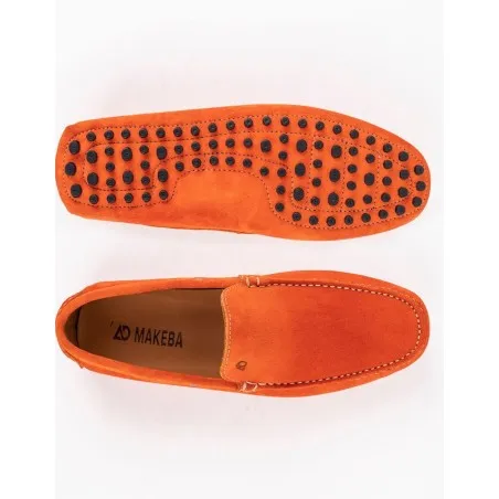 Mocassins en cuir Tito – PP01 Daim Orange - MAKEBA