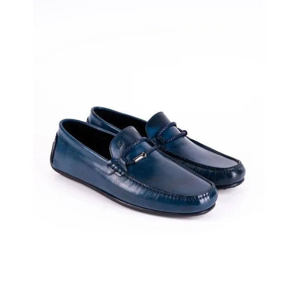 Mocassins en cuir Tino – TD105 Bleu - MAKEBA