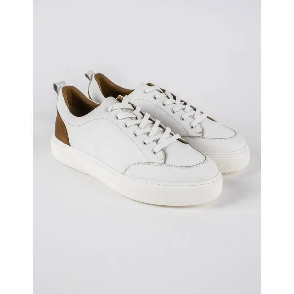 Baskets en cuir Cassio – CVR01 Blanc/Camel - MAKEBA