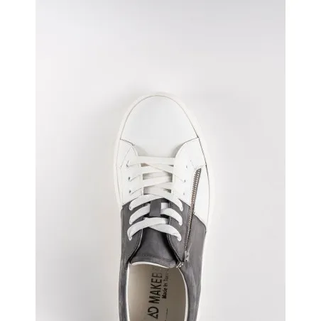 Baskets en cuir Cassio – CVR06 Blanc/Gris - MAKEBA