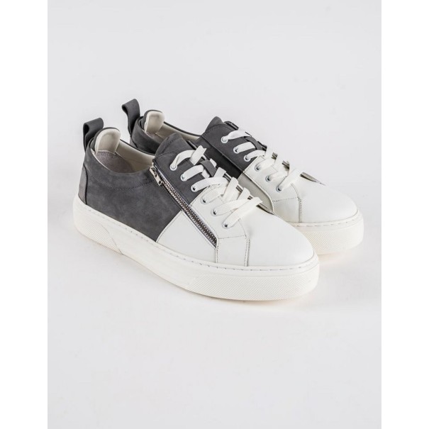 Baskets en cuir Cassio – CVR06 Blanc/Gris - MAKEBA