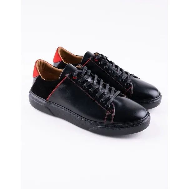 Baskets en cuir Felipe – E21 Noir-Rouge - MAKEBA