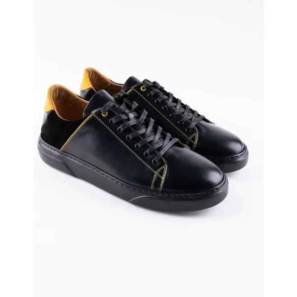 Baskets en cuir Felipe – E21 Noir-Jaune - MAKEBA