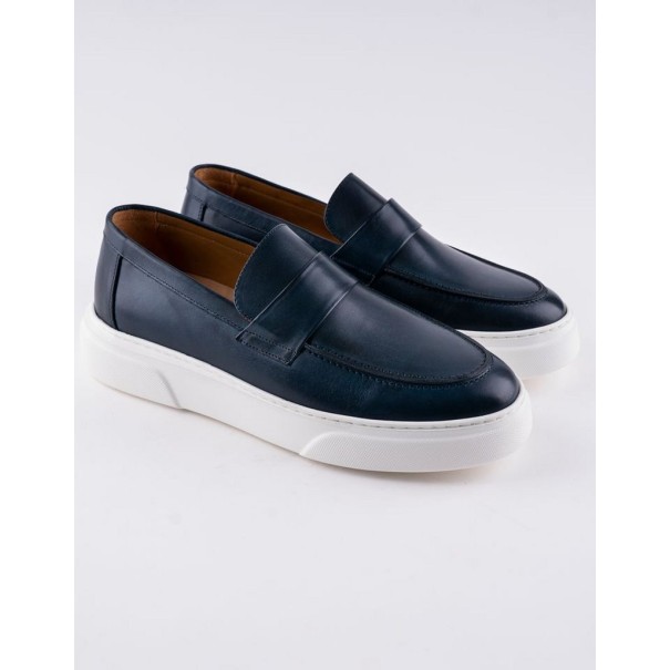 Slip-on en cuir Luigi – LF01 Bleu - MAKEBA