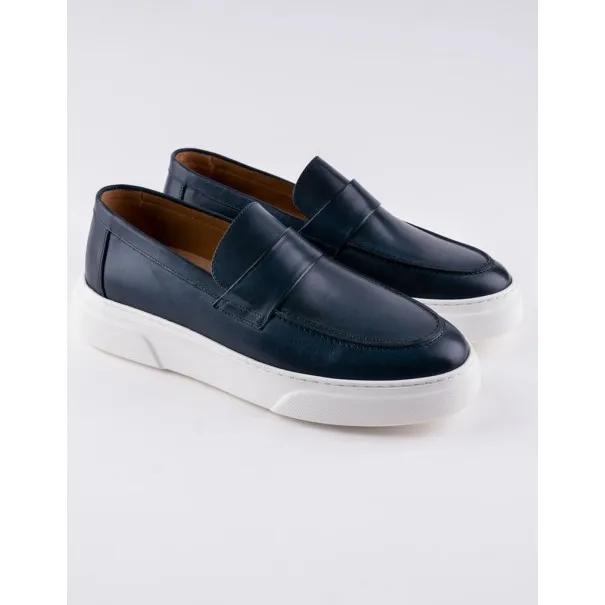 Slip-on en cuir Luigi – LF01 Bleu - MAKEBA
