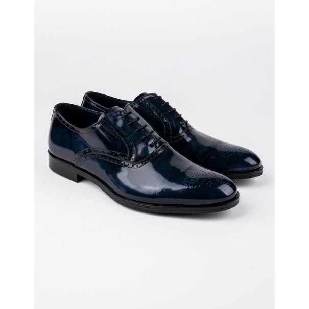 Chaussures en cuir Dante – DB02 Brossé Bleu - MAKEBA