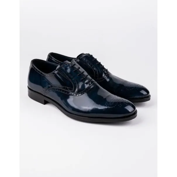 Chaussures en cuir Dante – DB02 Brossé Bleu - MAKEBA