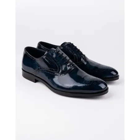 Chaussures en cuir Dante – DB02 Brossé Bleu - MAKEBA