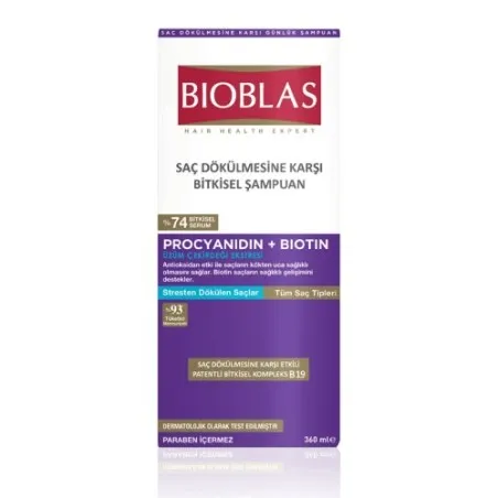 BIOBLAS SHAMPOOING ANTI CHUTE ANTI STRESS PROCYANIDIN+BIOTIN 360ML - BIOBLAS