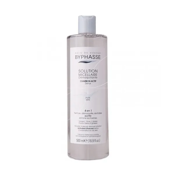 BYPHASSE SOLUTION MICELLAIRE DEMAQUILLANTE 4 EN 1 AU CHARBON ACTIF 500ML - BYPHASSE