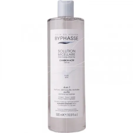 BYPHASSE SOLUTION MICELLAIRE DEMAQUILLANTE 4 EN 1 AU CHARBON ACTIF 500ML - BYPHASSE