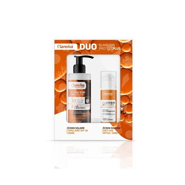 COFFRET SOLAIRE CLARENIA DUO ÉCRAN ANTIAGE SPF50+ ET ÉCRAN CAPILAIRE -40% - CLARENIA