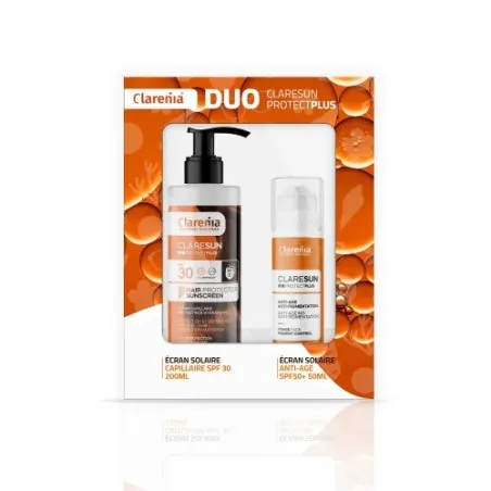 COFFRET SOLAIRE CLARENIA DUO ÉCRAN ANTIAGE SPF50+ ET ÉCRAN CAPILAIRE -40% - CLARENIA