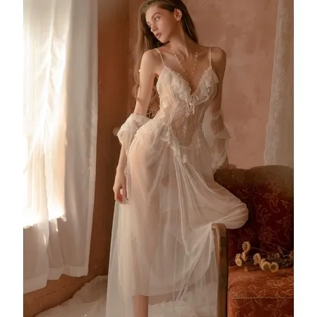 Parure Lady In White Nuisette De Nuit En Mesh LF021 - 
