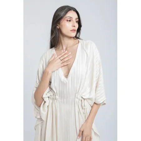 Ensemble Robe et pantalon en lin à rayures couleur sable - Estelle
