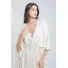 Ensemble Robe et pantalon en lin à rayures couleur sable - Estelle