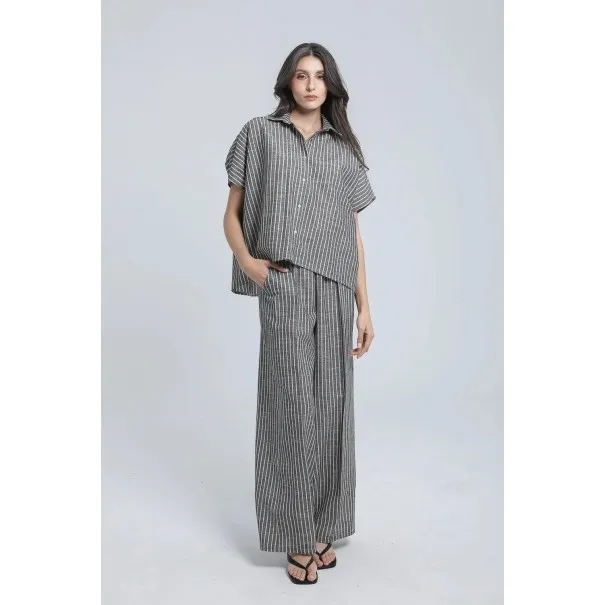 Pantalon large en lin rayé - Estelle