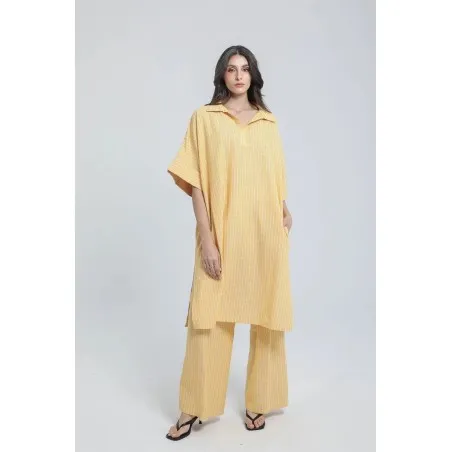 Pantalon large en lin rayé - Estelle