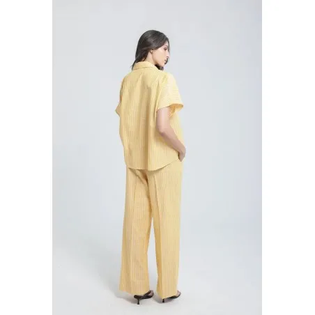 Pantalon large en lin rayé - Estelle