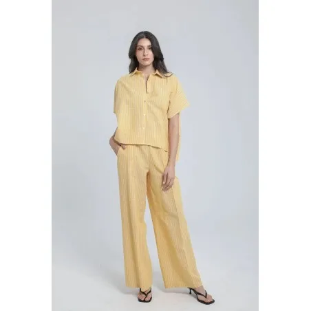 Pantalon large en lin rayé - Estelle