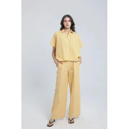 Pantalon large en lin rayé - Estelle