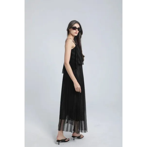 Robe longue en crochet noir effet superposition (Robe à volants) - Estelle