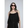 Robe longue en crochet noir effet superposition (Robe à volants) - Estelle