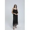 Robe longue en crochet noir effet superposition (Robe à volants) - Estelle