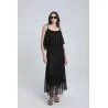Robe longue en crochet noir effet superposition (Robe à volants) - Estelle