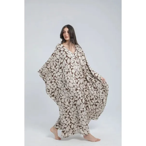 Robe longue en lin imprimé feuillage - Estelle